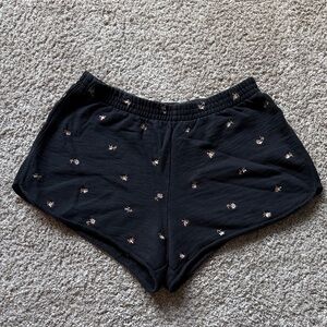 Madewell Charcoal Knit Lounge Shorts with Pink & Yellow Floral Embroidery